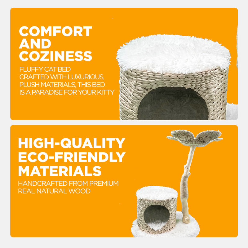 Furbulous Selected Real Wood Cat Tree Rattan tower with Condo House - 81cm