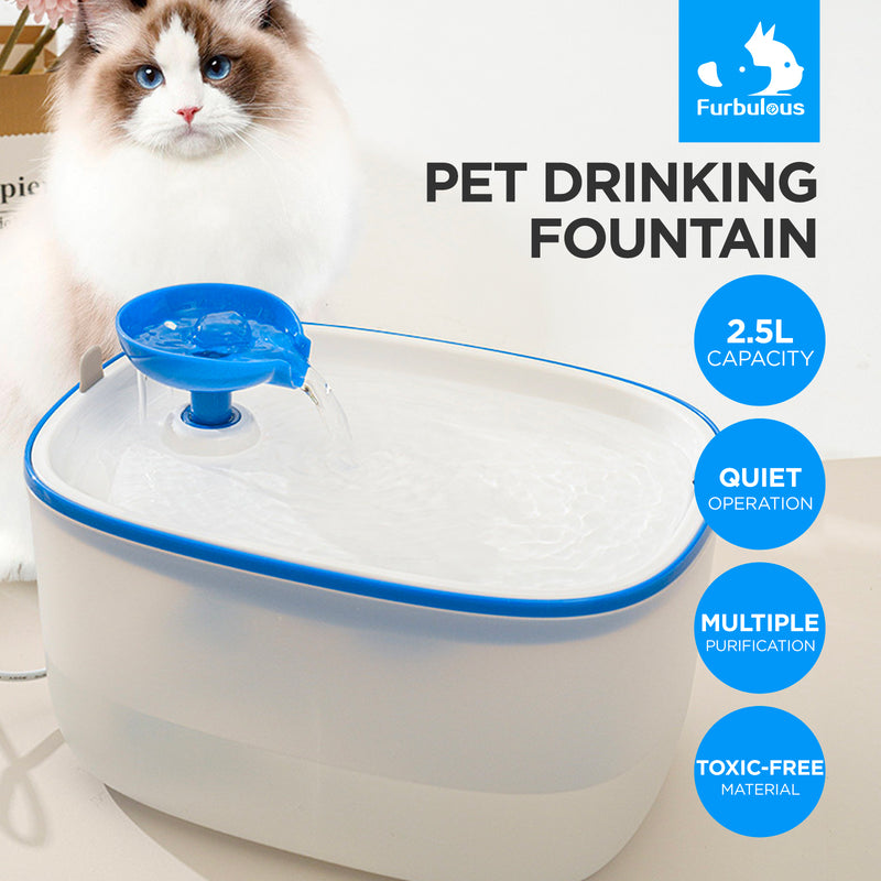 Furbulous 2.5L Cat Water Fountain, Automatic Pet Drinking Fountain Dispenser - White