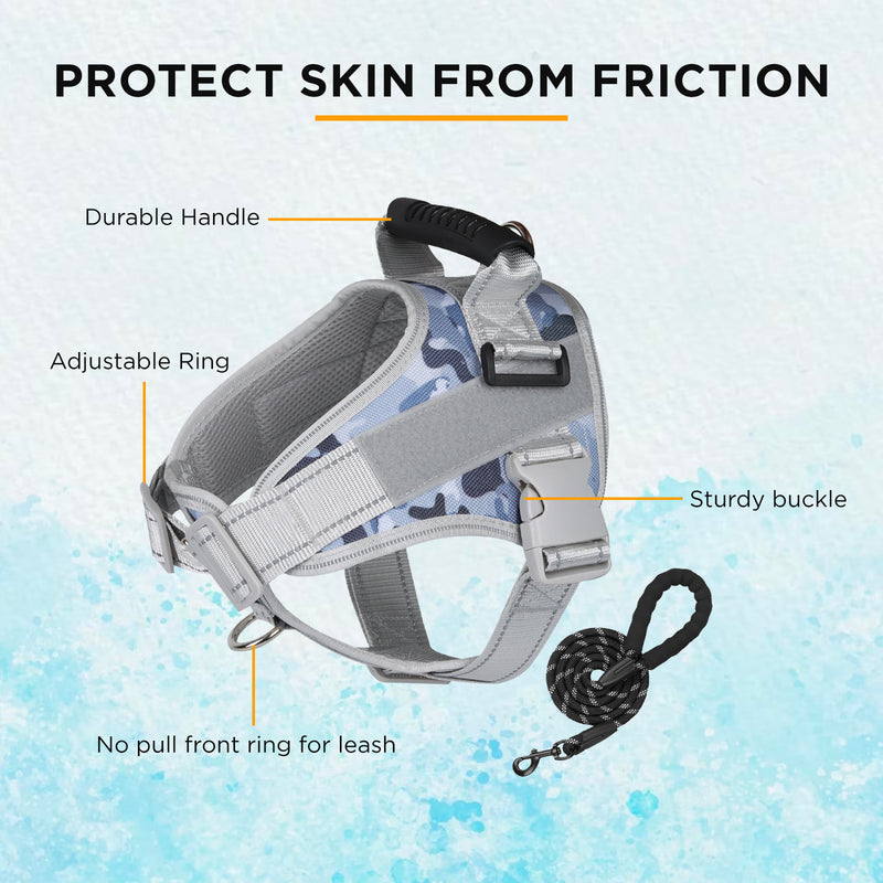 Furbulous No Pull Dog Harness Adjustable Pet Harness Reflective Explosion-proof Shock Dog Harness with 1.5m Lead