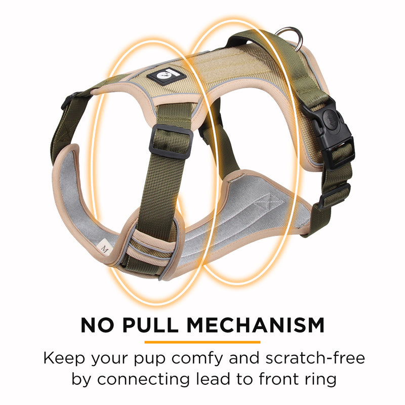 Furbulous Tactical Dog Harness Adjustable No Pull Pet Harness Reflective Working Training Dog Harness with 1.5m Lead - Khaki Medium