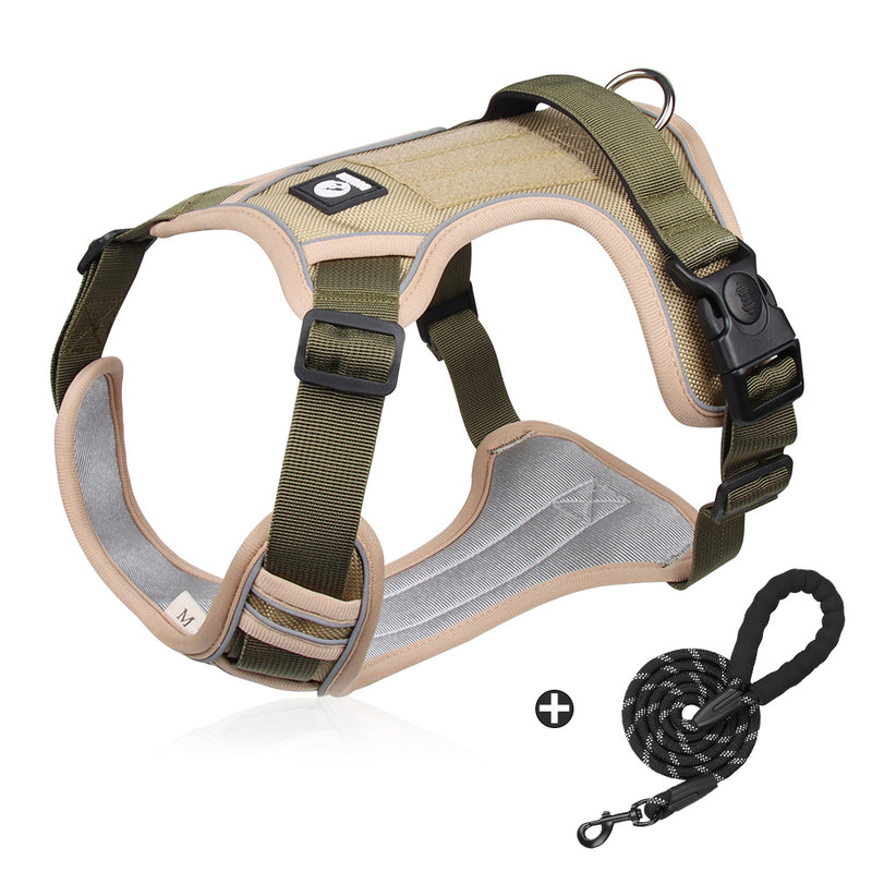 Furbulous Tactical Dog Harness Adjustable No Pull Pet Harness Reflective Working Training Dog Harness with 1.5m Lead - Red Large