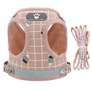 Furbulous No Pull Cat Small Dog Harness and Lead Set Adjustable Reflective Step-in Vest Harnesses Mesh Padded Plaid Escape Proof Puppy Jacket - Grey Large
