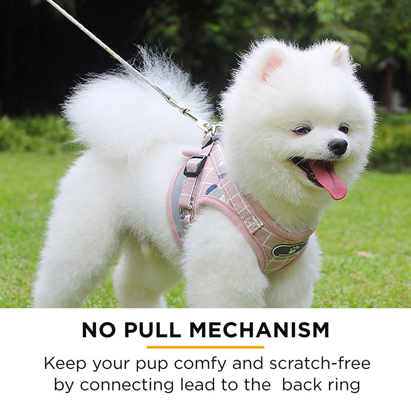 Furbulous No Pull Cat Small Dog Harness and Lead Set Adjustable Reflective Step-in Vest Harnesses Mesh Padded Plaid Escape Proof Puppy Jacket
