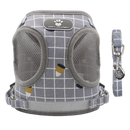 Furbulous No Pull Cat Small Dog Harness and Lead Set Adjustable Reflective Step-in Vest Harnesses Mesh Padded Plaid Escape Proof Puppy Jacket - Grey Large