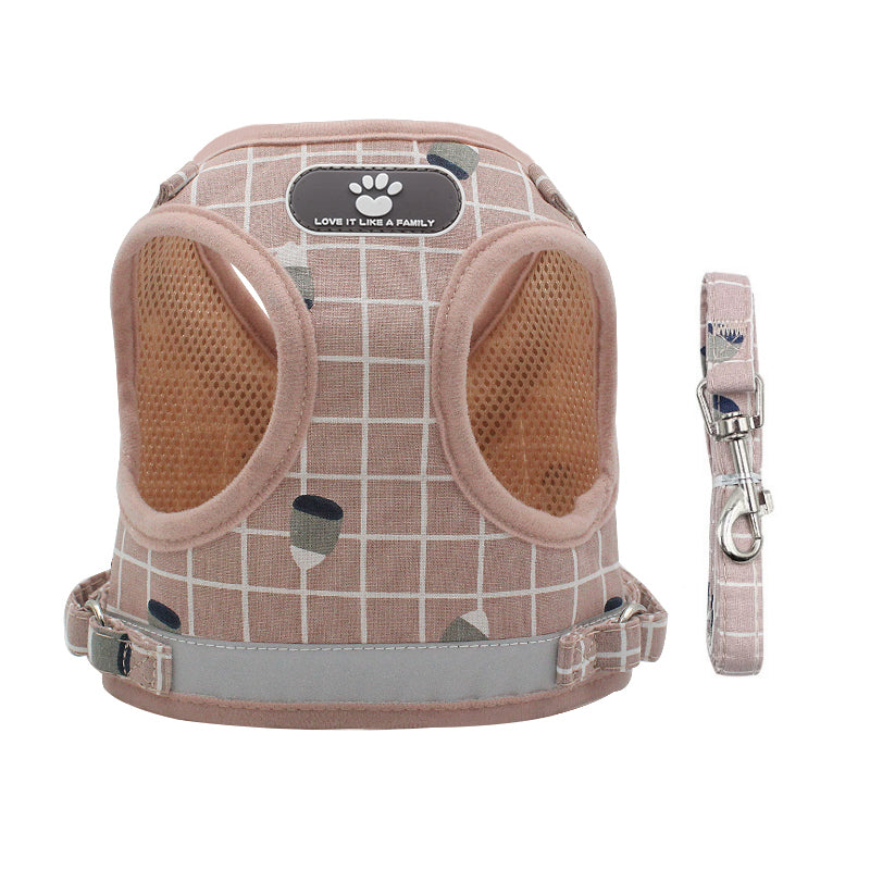 Furbulous No Pull Cat Small Dog Harness and Lead Set Adjustable Reflective Step-in Vest Harnesses Mesh Padded Plaid Escape Proof Puppy Jacket