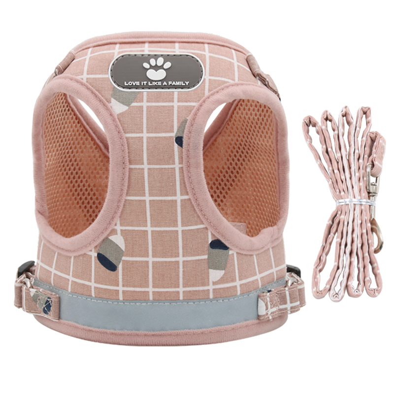 Furbulous No Pull Cat Small Dog Harness and Lead Set Adjustable Reflective Step-in Vest Harnesses Mesh Padded Plaid Escape Proof Puppy Jacket - Grey Large
