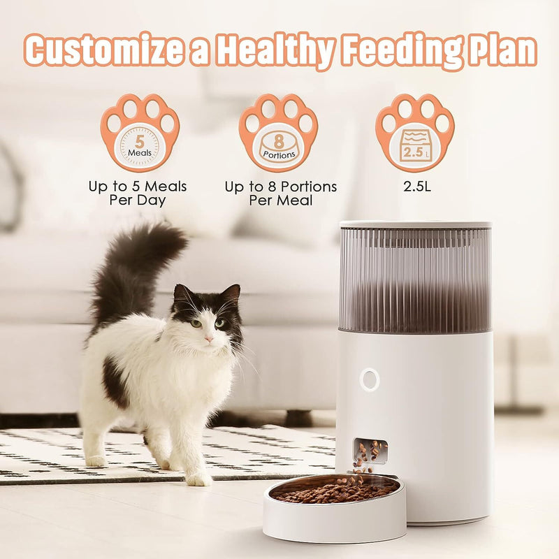 Pet Marvel Automatic Cat Feeders, 2.4G WiFi Smart Pet Feeder with APP Control, 2.5L Pet Food Dispenser with Food Shortage Sensor and Stainless Steel Bowl