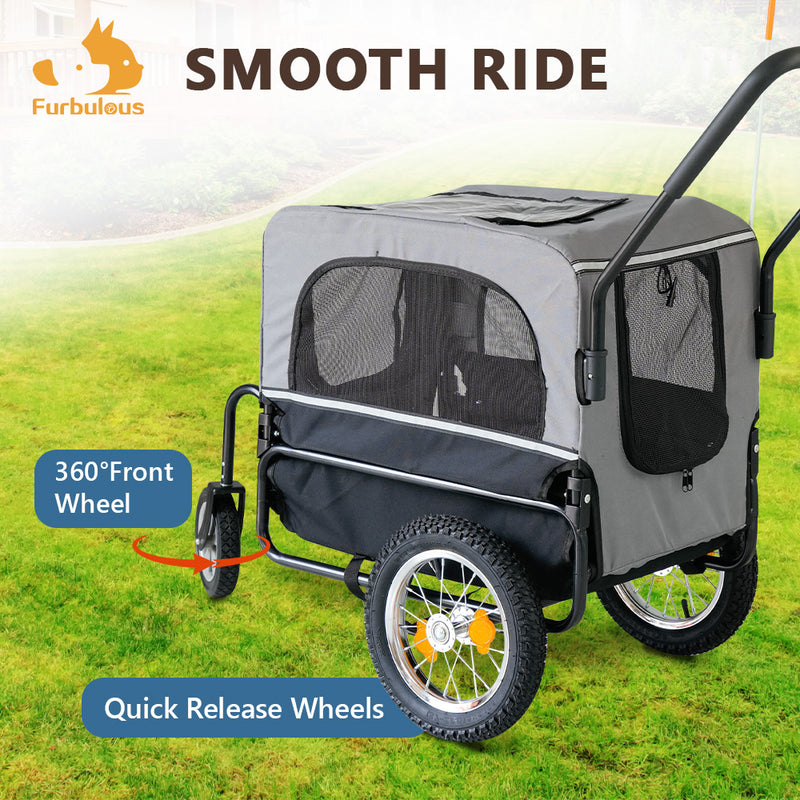 Furbulous Pet Bike Trailers 30kg Dog Stroller Outdoor Bicycle Covered Carrier