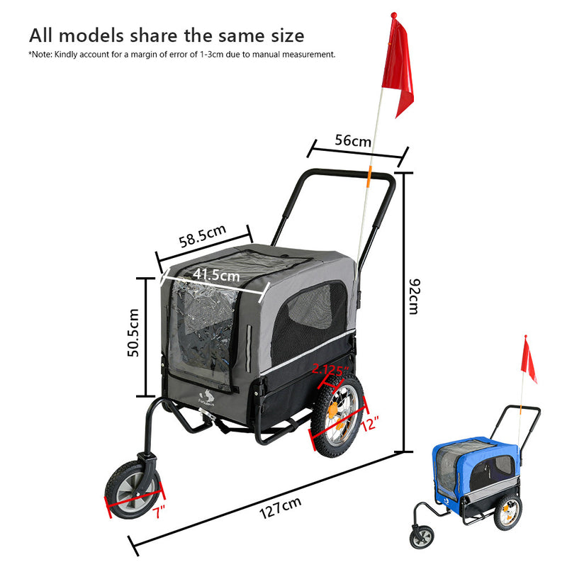 Furbulous Pet Bike Trailers 30kg Dog Stroller Outdoor Bicycle Covered Carrier