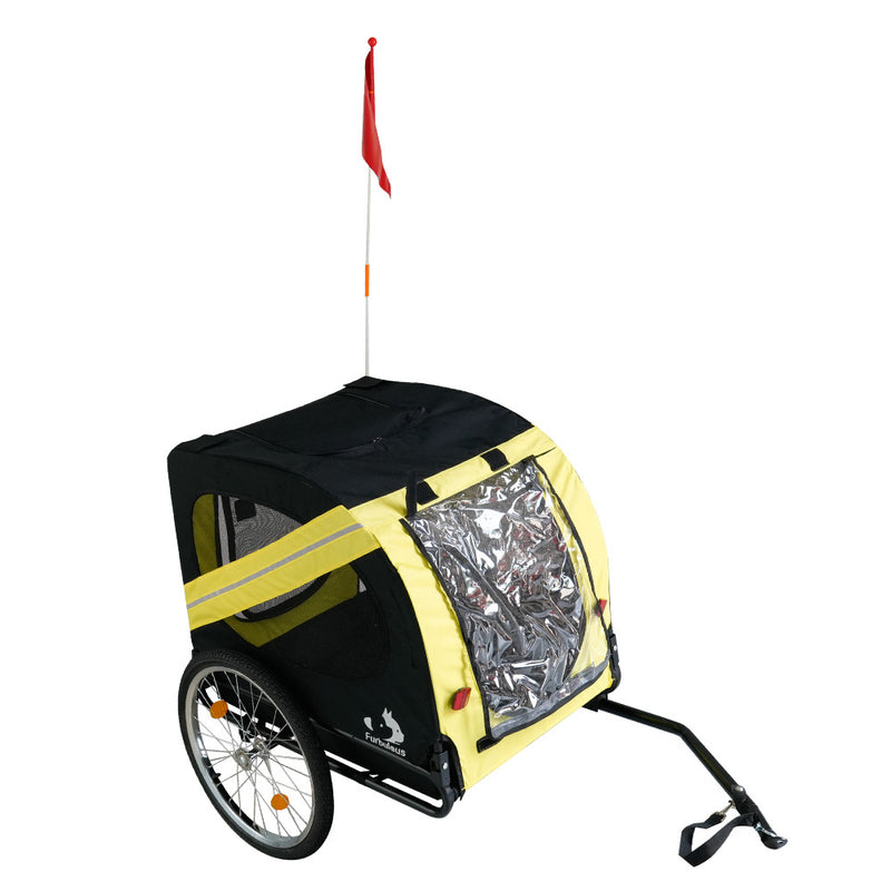 Furbulous Pet Bike Trailers 40kg Outdoor Bicycle Covered Carrier for Dogs Cats Yellow Black