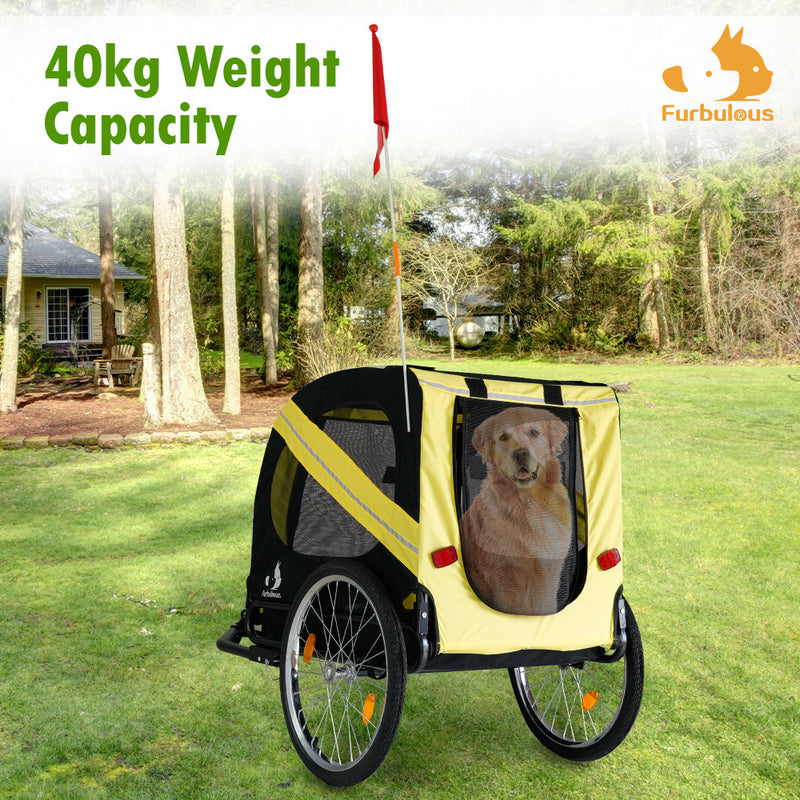 Furbulous Pet Bike Trailers 40kg Outdoor Bicycle Covered Carrier for Dogs Cats Yellow Black