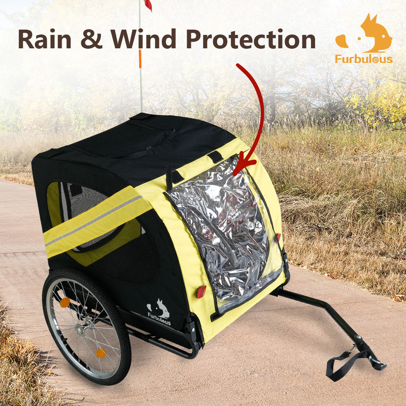 Furbulous Pet Bike Trailers 40kg Outdoor Bicycle Covered Carrier for Dogs Cats Yellow Black