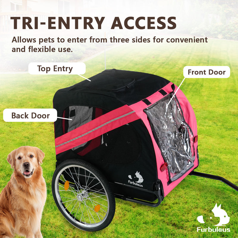 Furbulous Pet Bike Trailers 40kg Outdoor Bicycle Covered Carrier for Dogs Cats Yellow Black