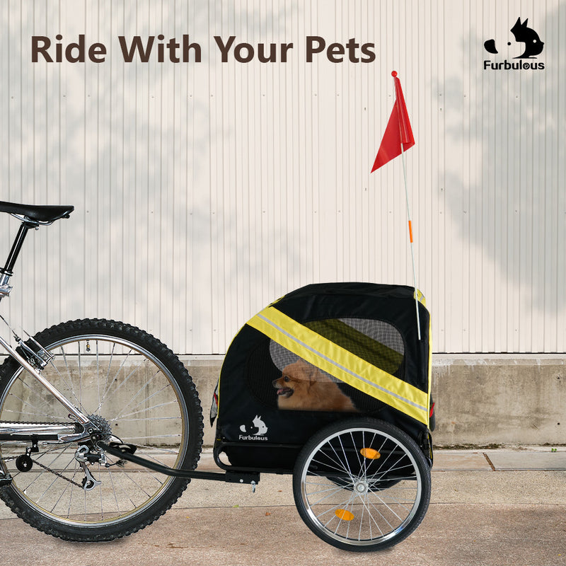 Furbulous Pet Bike Trailers 40kg Outdoor Bicycle Covered Carrier for Dogs Cats Yellow Black