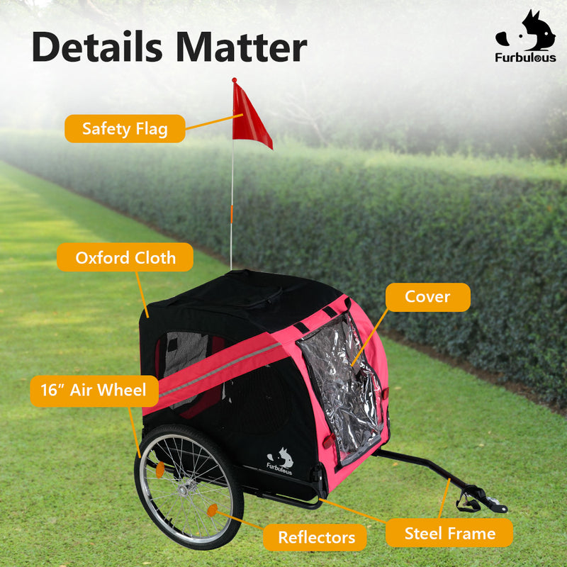 Furbulous Pet Bike Trailers 40kg Outdoor Bicycle Covered Carrier for Dogs Cats Yellow Black