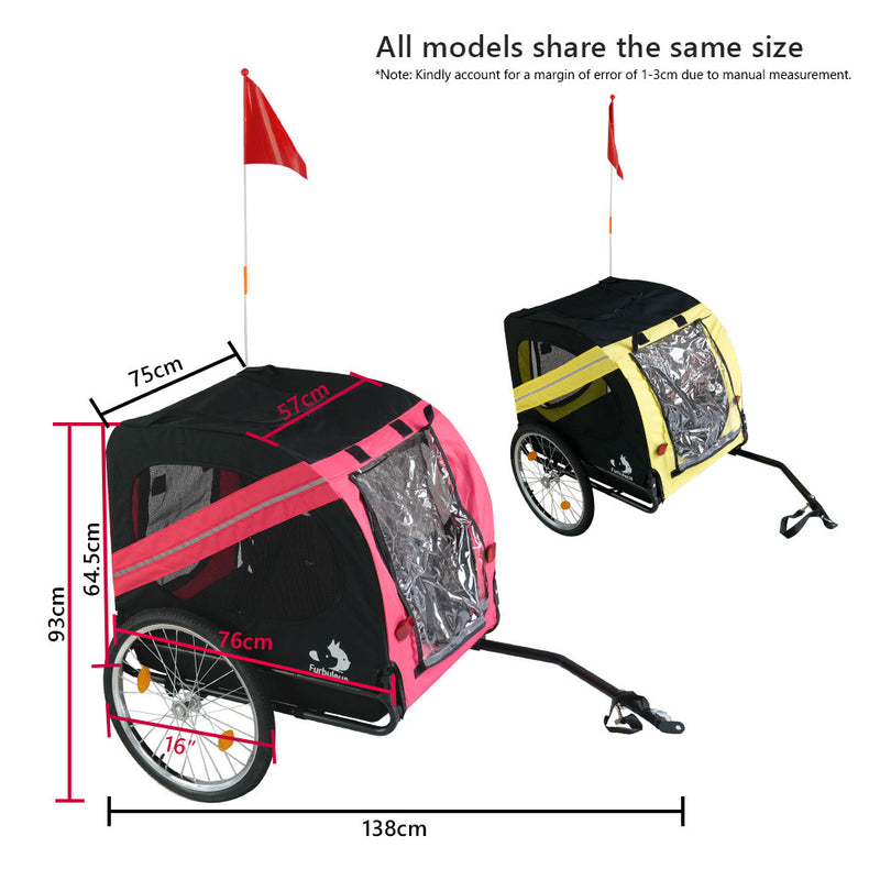 Furbulous Pet Bike Trailers 40kg Outdoor Bicycle Covered Carrier for Dogs Cats Yellow Black