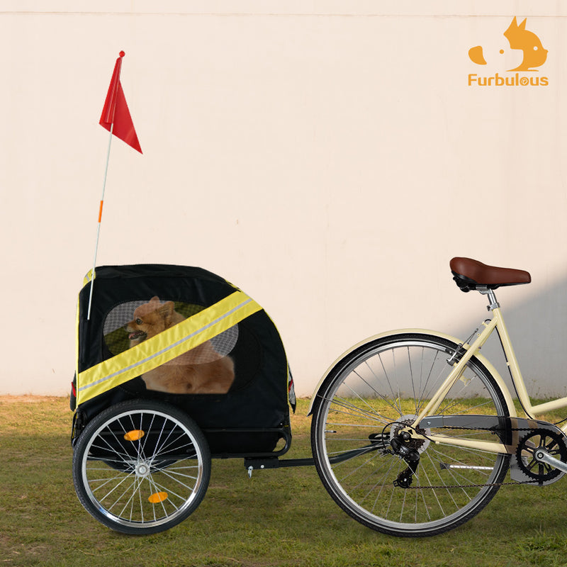 Furbulous Pet Bike Trailers 40kg Outdoor Bicycle Covered Carrier for Dogs Cats Yellow Black