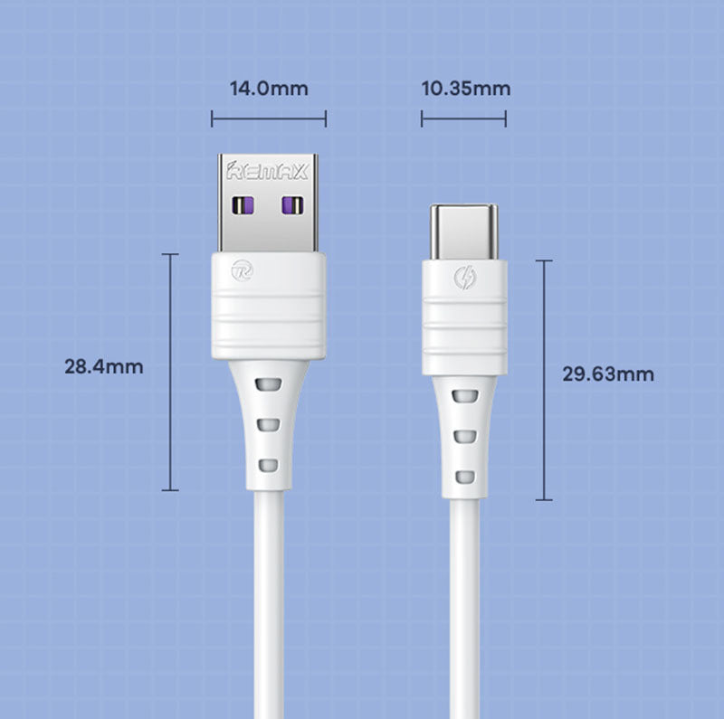REMAX Fast Charging Data Cable USB to Type C 5A - White 30 CABLES BULK PACK