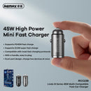 Remax 45W Car Charger Dual Port Type C Aluminium Fast Charging Car Charger - Grey