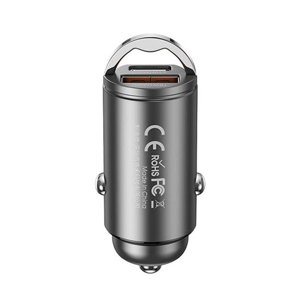 Remax 45W Car Charger Dual Port Type C Aluminium Fast Charging Car Charger - Grey