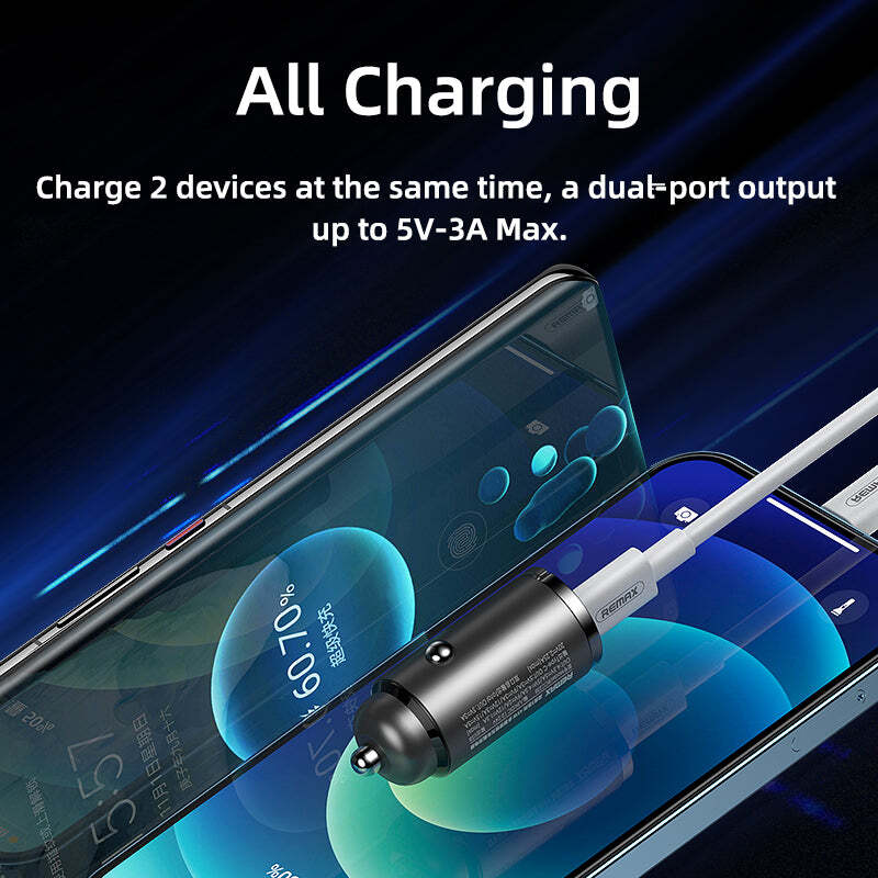 Remax 45W Car Charger Dual Port Type C Aluminium Fast Charging Car Charger - Grey