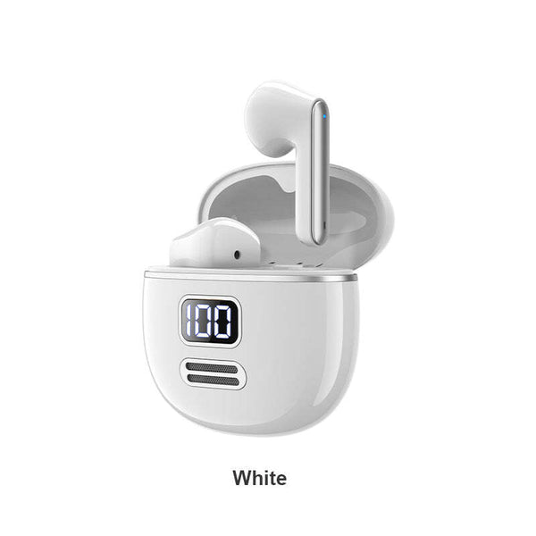 TWS True Stereo Wireless in ear Headphones with Microphone and on Case Status Display - White