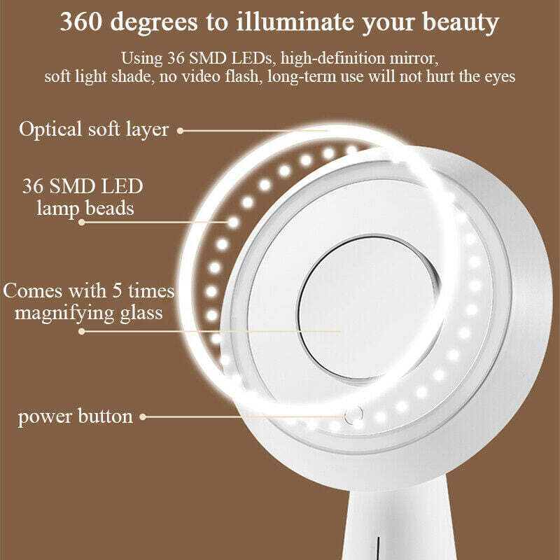 Round LED Beauty Makeup Mirror with a 5X Magnifying small Mirror 3600 Rotation