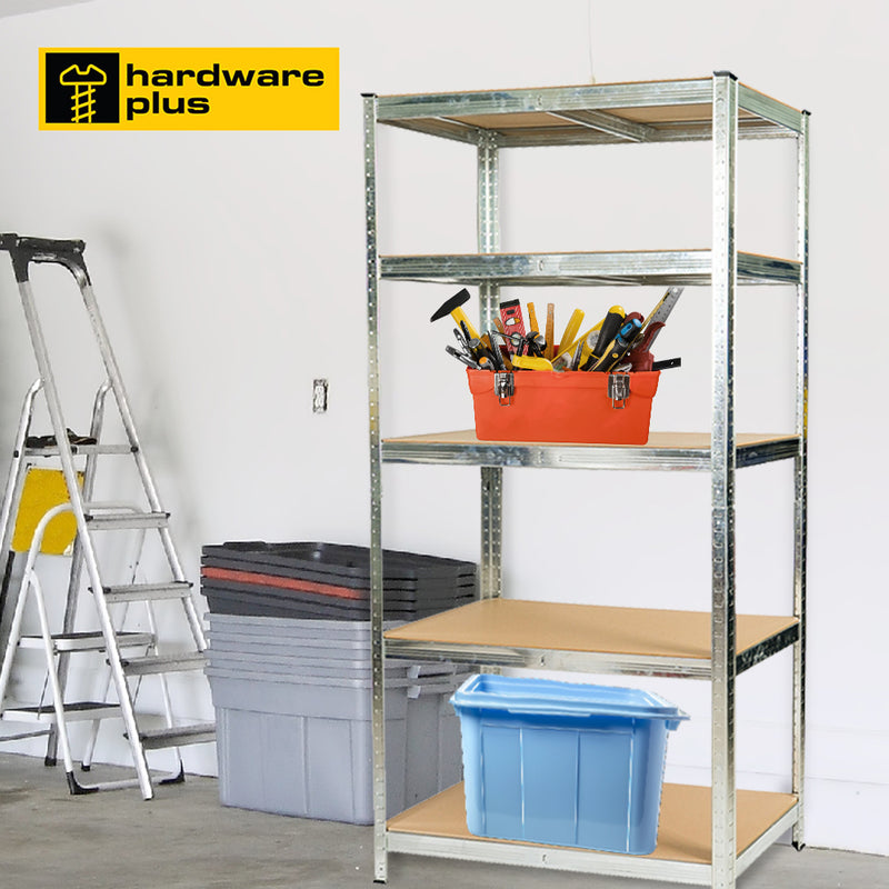 HARDWARE PLUS Heavy Duty 5-Tier Storage Rack Garage Shelving Unit Adjustable - Silver