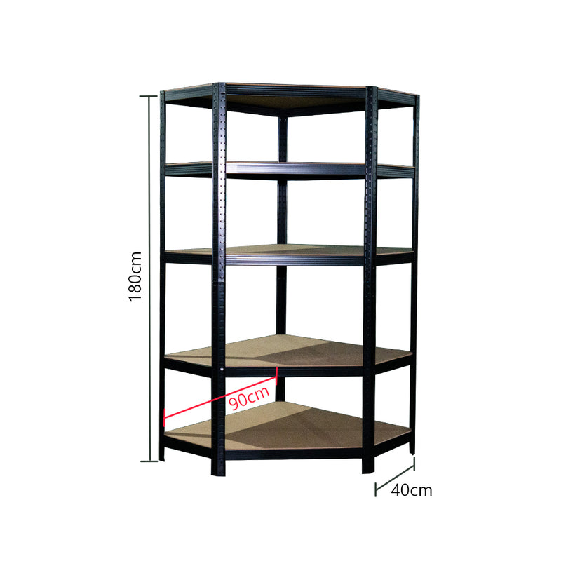 HARDWARE PLUS Heavy Duty 5-Tier Corner Storage Rack Garage Shelving Unit Adjustable - Black