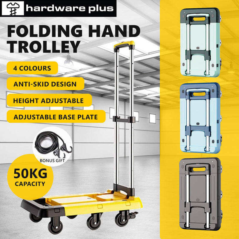 Hardware Plus Folding Hand Truck Trolley with 6 Wheels Brakes Moving Foldable - Yellow