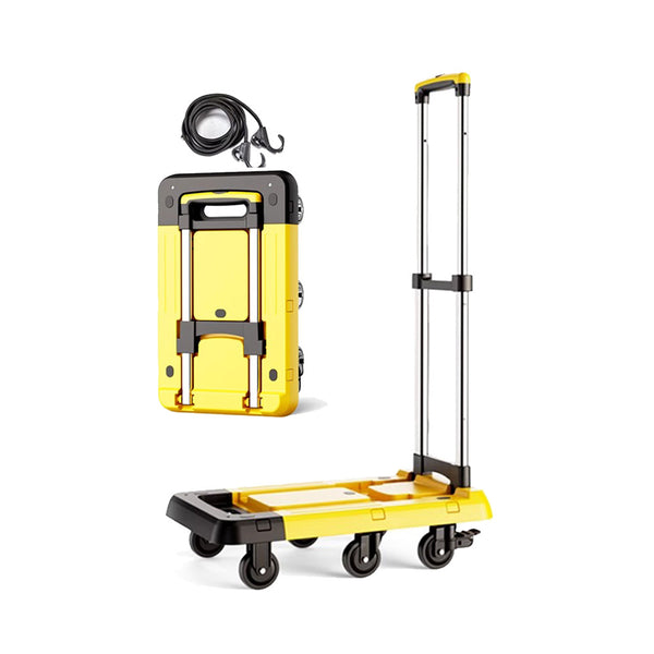 Hardware Plus Folding Hand Truck Trolley with 6 Wheels Brakes Moving Foldable - Yellow