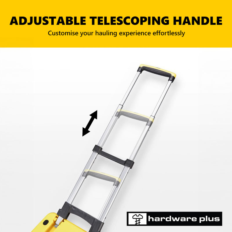 Hardware Plus Folding Hand Truck Trolley with 6 Wheels Brakes Moving Foldable - Yellow