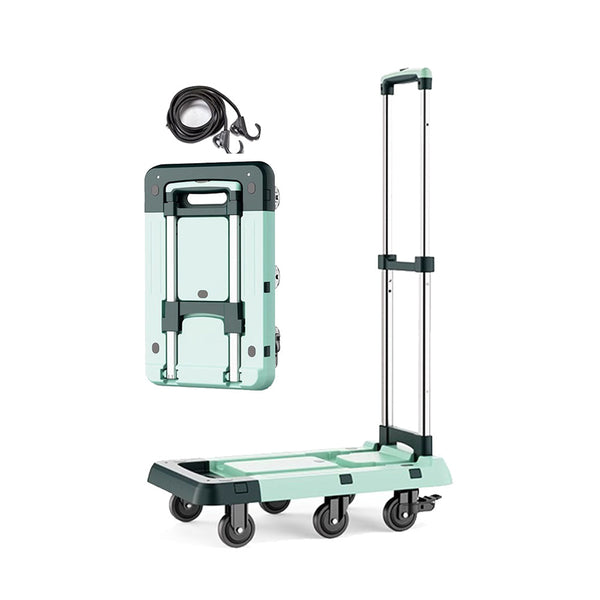 Hardware Plus Folding Hand Truck Trolley with 6 Wheels Brakes Moving Foldable - Green