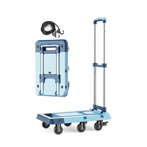 Hardware Plus Folding Hand Truck Trolley with 6 Wheels Brakes Moving Foldable - Blue