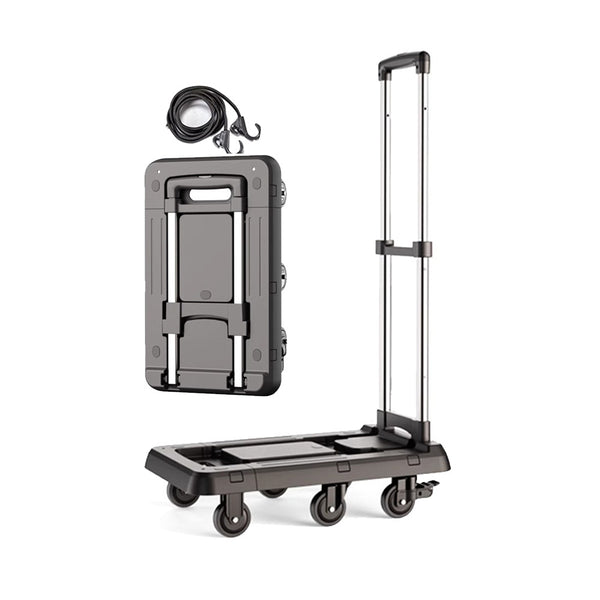 Hardware Plus Folding Hand Truck Trolley with 6 Wheels Brakes Moving Foldable - Black