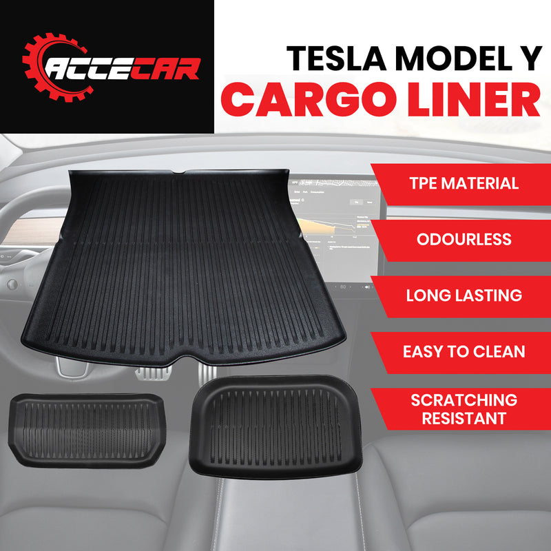 Tesla Model Y 2021-2023 TPE Boot Trunk Liner Mat Set - 3Pcs  Front Rear Toolbox