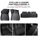 Tesla Model 3 TPE 3D Interior Floor Mat Set - 3PCs Front Rear Accessories