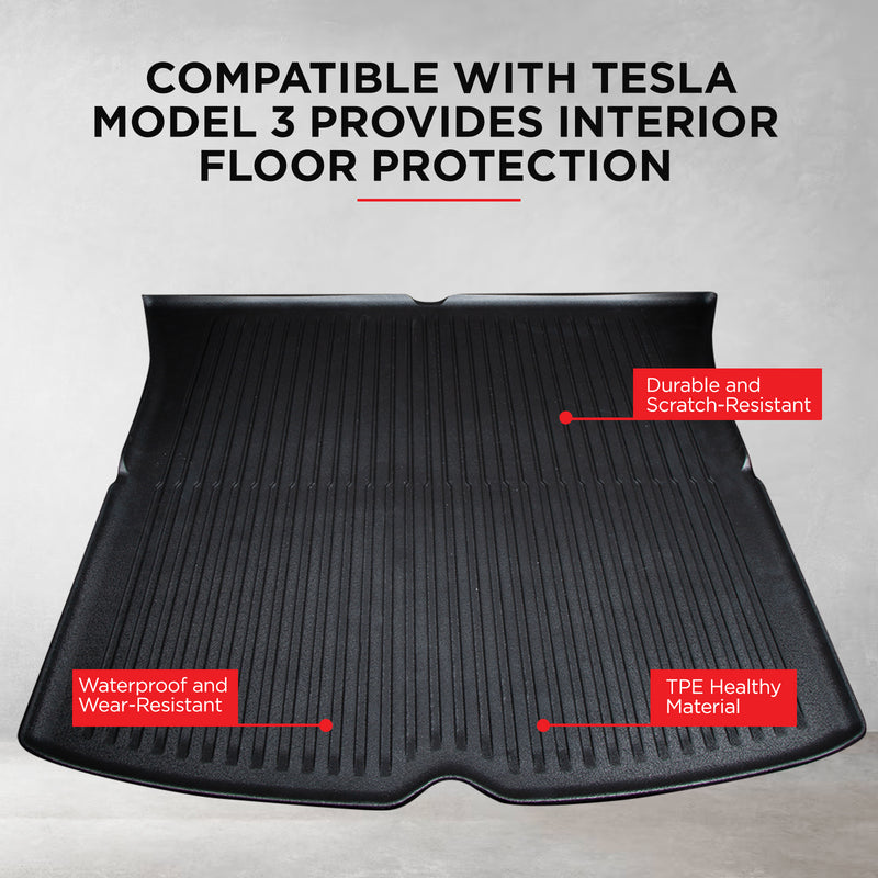 Tesla Model 3 TPE Boot Trunk Liner Mat Set - 3PCs Front Rear Toolbox Accessories