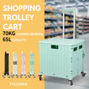 Viviendo 65L Foldable Shopping Trolley Cart Portable Grocery Basket Rolling Wheel with Top Cover - Green