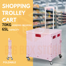 Viviendo 65L Foldable Shopping Trolley Cart Portable Grocery Basket Rolling Wheel with Top Cover - Pink
