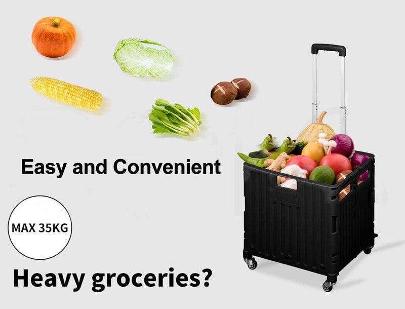Viviendo 65L Foldable Shopping Trolley Cart Portable Grocery Basket Rolling Wheel with Top Cover - Purple
