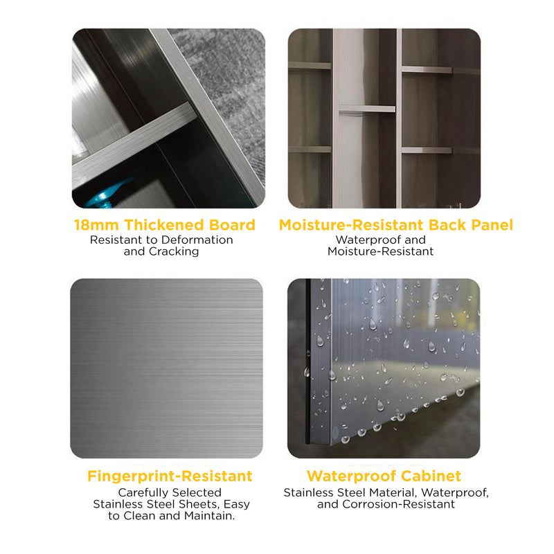 Viviendo Bathroom Shaving Mirror Cabinet LED Light Vanity Stainless Steel 90 x 72cm 3 Door