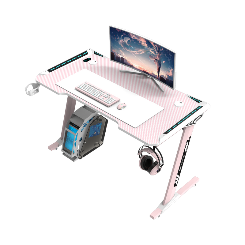 Viviendo 1.2m Gaming Desk Office Table Desktop with LED light & Effects - Pink