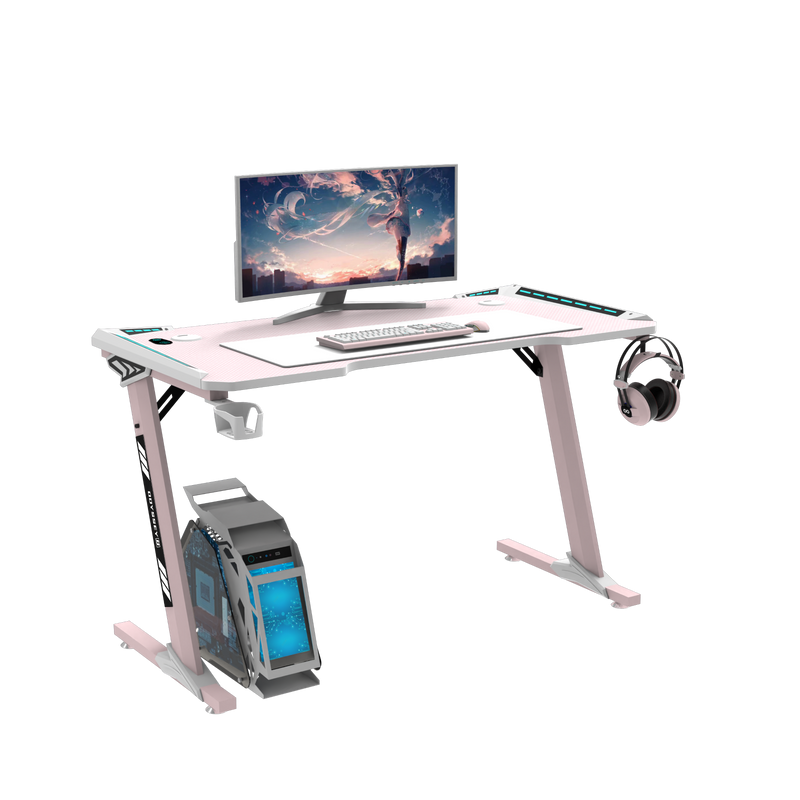 Viviendo 1.2m Gaming Desk Office Table Desktop with LED light & Effects - Pink