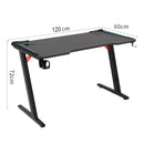 Viviendo Gaming Desk with RGB lighting 1.2m - Single Panel Black
