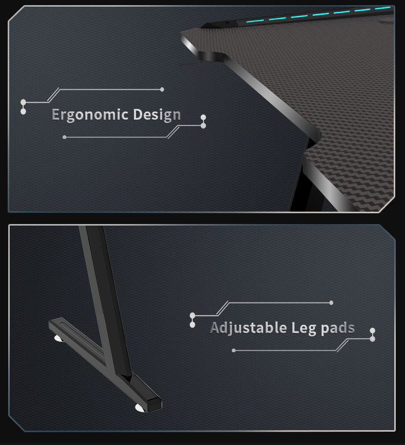 Viviendo Gaming Desk with RGB lighting 1.2m - Single Panel Black