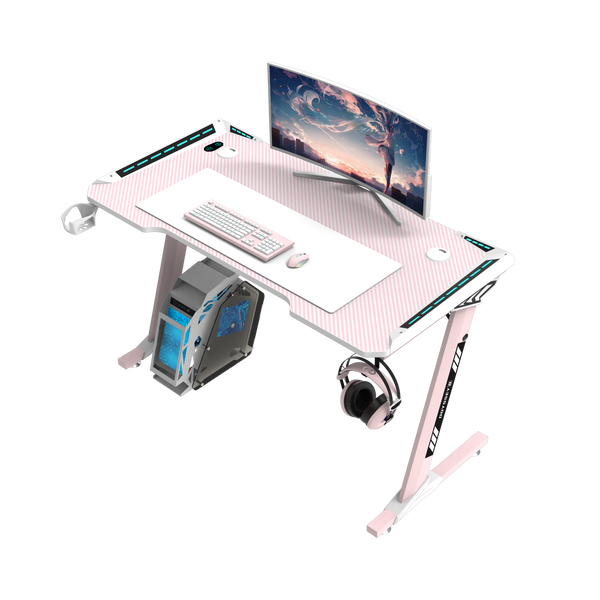 Viviendo 1.2m Gaming Desk Office Table Desktop with LED light & Effects - Pink