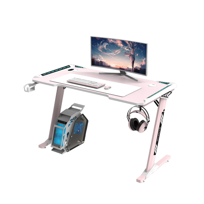 Viviendo 1.2m Gaming Desk Office Table Desktop with LED light & Effects - Pink