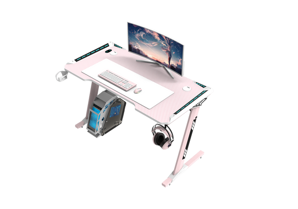 Viviendo 1.2m Gaming Desk Office Table Desktop with LED light & Effects - Pink