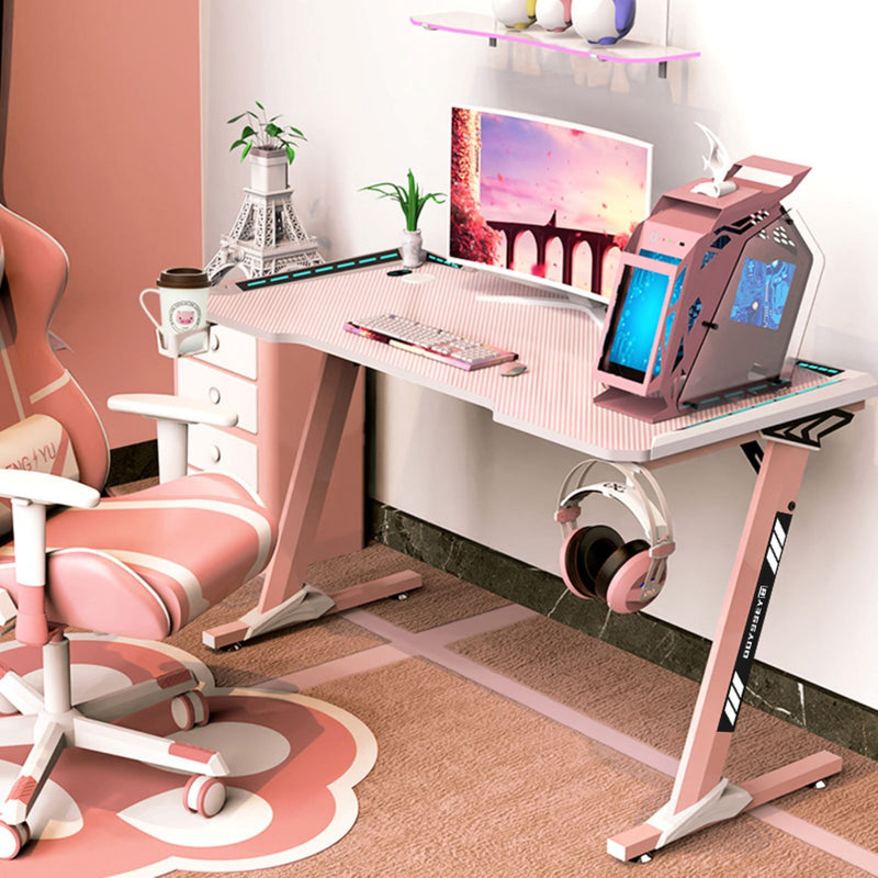Viviendo 1.4m Gaming Desk Office Table Desktop with LED light & Effects - Pink